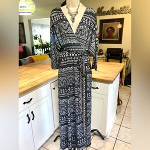 KIYONNA Beautiful Blue & White Wrap-Around Full Length Belted Dress Plus 5 X